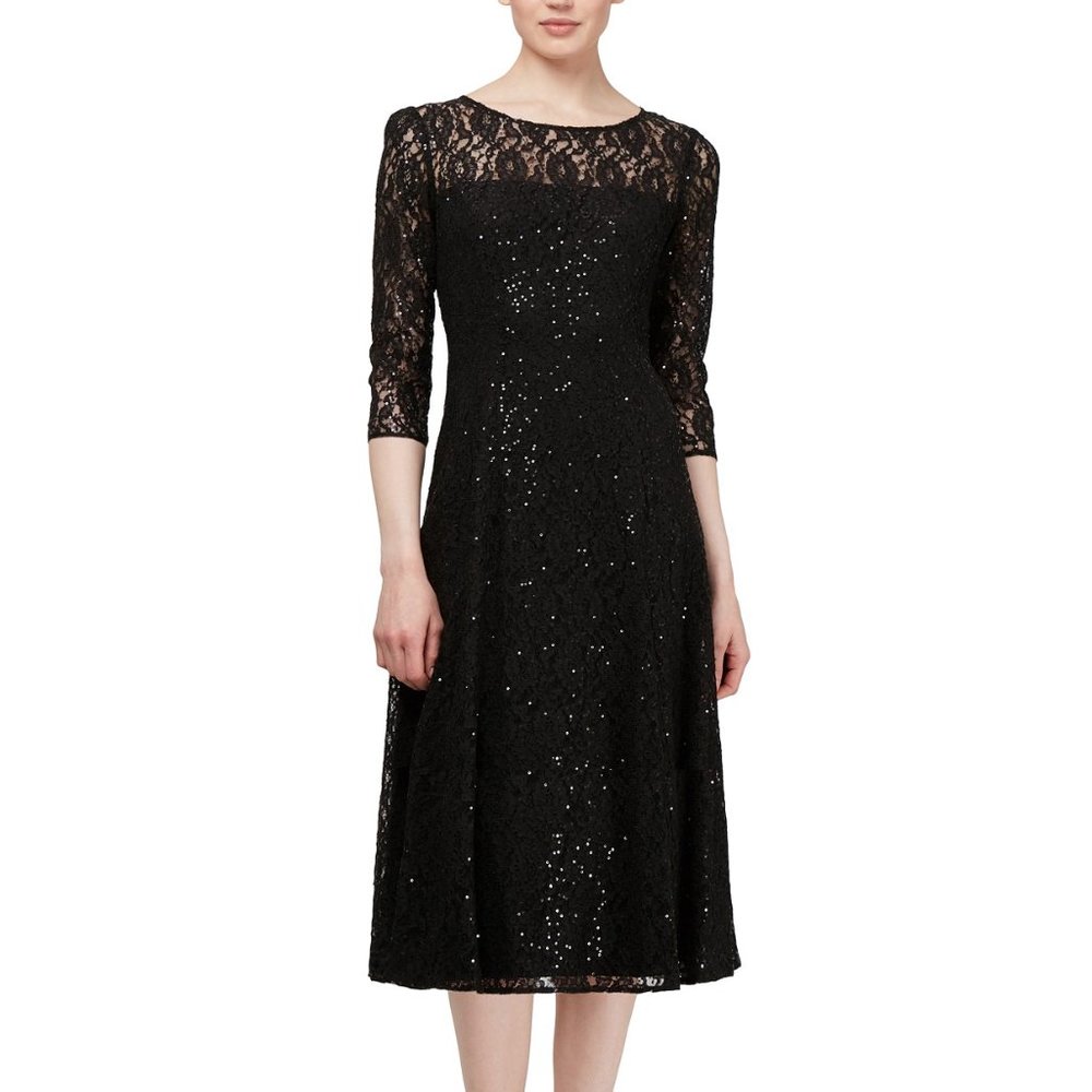 3/4-Sleeve Sequin Lace Dress